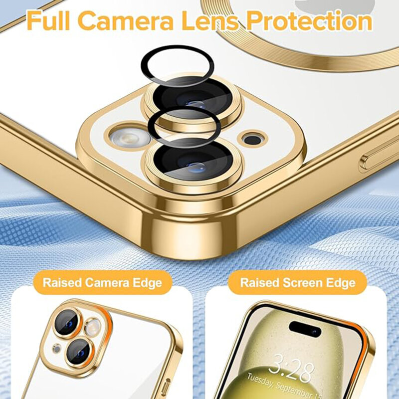 Husa premium iPhone 15 Techsuit Luxury Crystal MagSafe, auriu