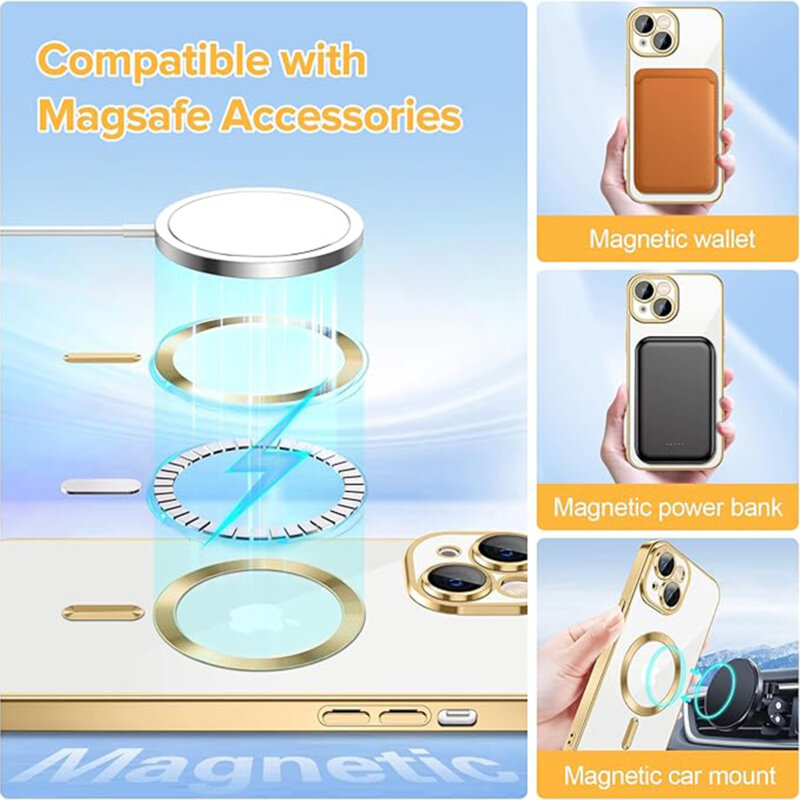Husa premium iPhone 15 Techsuit Luxury Crystal MagSafe, auriu