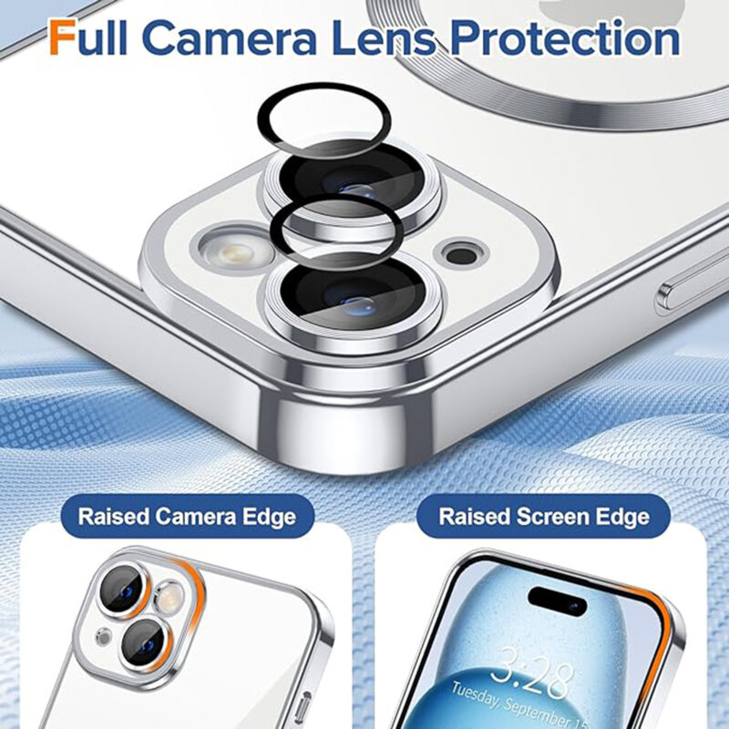 Husa premium iPhone 15 Techsuit Luxury Crystal MagSafe, argintiu