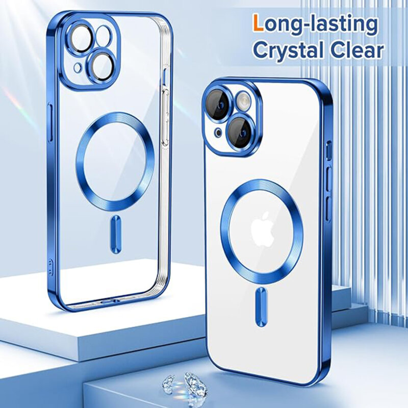 Husa premium iPhone 15 Techsuit Luxury Crystal MagSafe, albastru