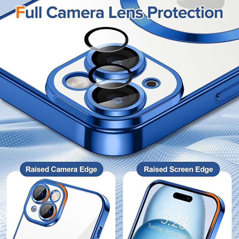 Husa premium iPhone 15 Techsuit Luxury Crystal MagSafe, albastru