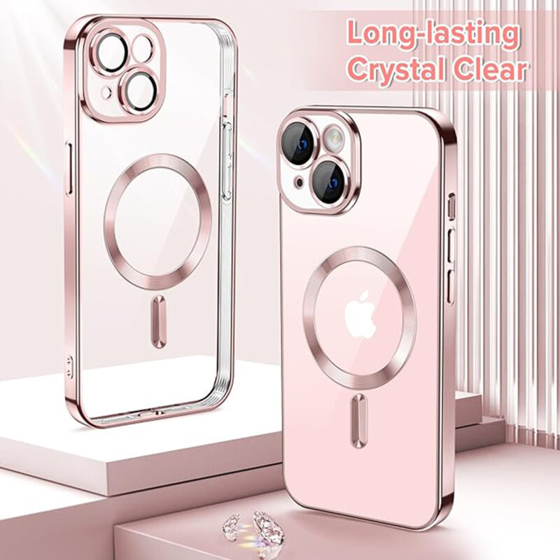 Husa premium iPhone 15 Techsuit Luxury Crystal MagSafe, roz
