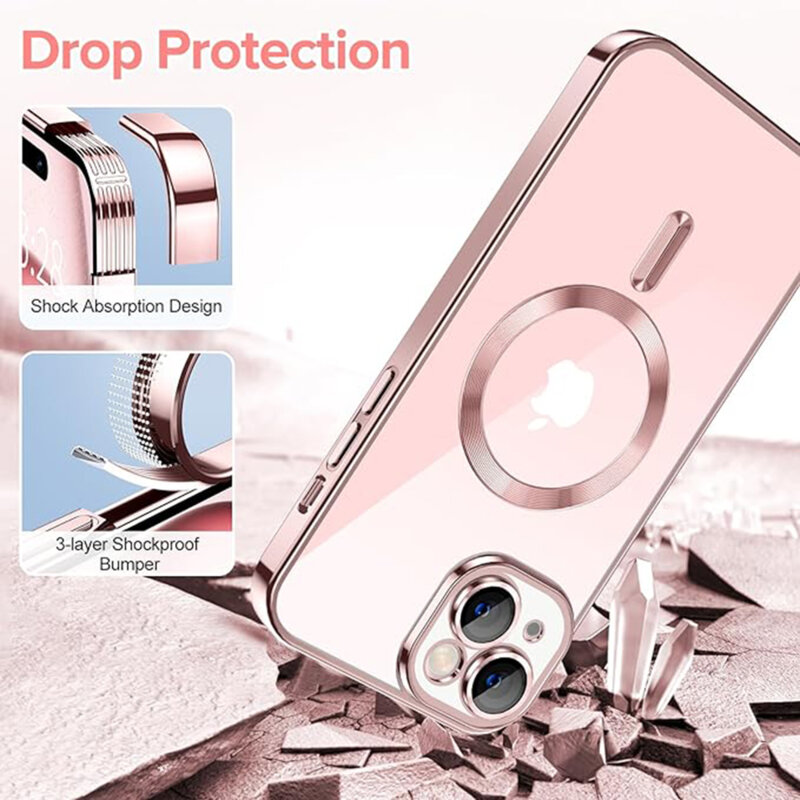 Husa premium iPhone 15 Techsuit Luxury Crystal MagSafe, roz