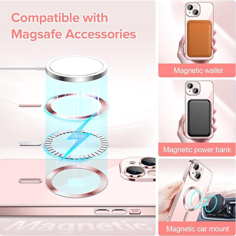 Husa premium iPhone 15 Techsuit Luxury Crystal MagSafe, roz