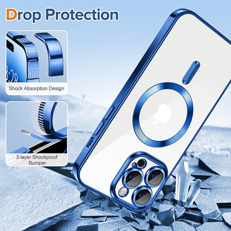 Husa premium iPhone 14 Pro Max Techsuit Luxury Crystal MagSafe, albastru