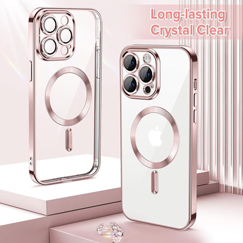 Husa premium iPhone 14 Pro Max Techsuit Luxury Crystal MagSafe, roz