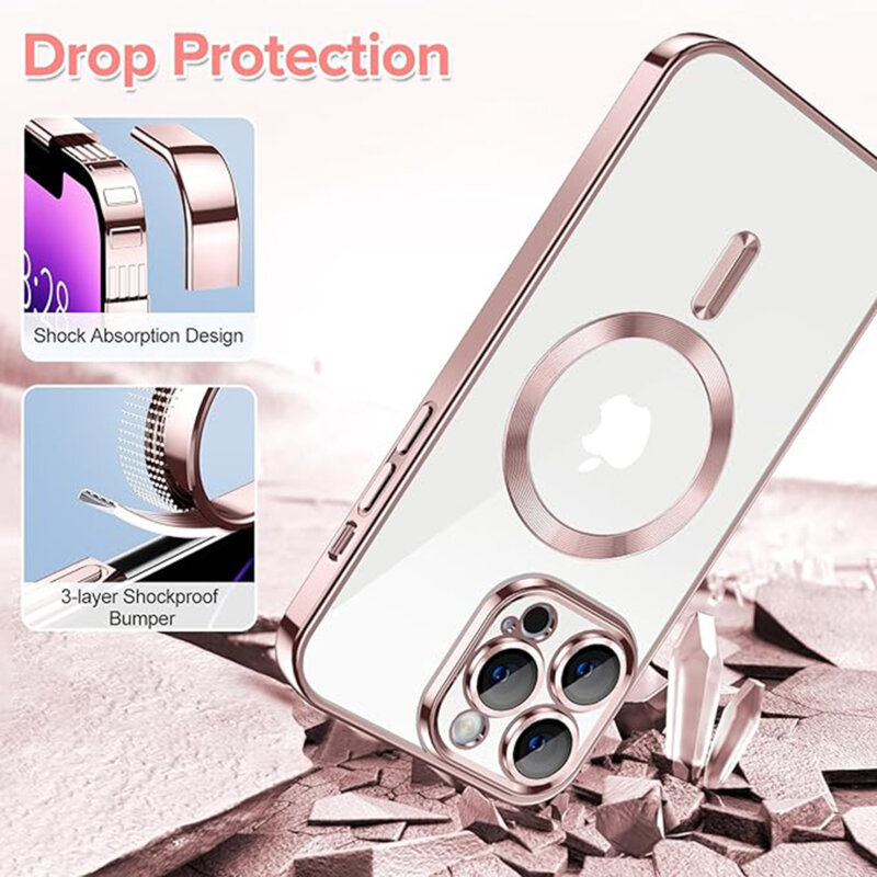 Husa premium iPhone 14 Pro Max Techsuit Luxury Crystal MagSafe, roz