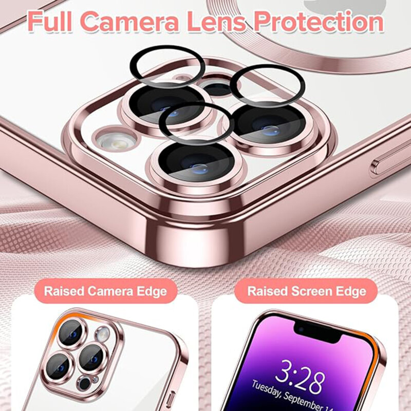 Husa premium iPhone 14 Pro Max Techsuit Luxury Crystal MagSafe, roz
