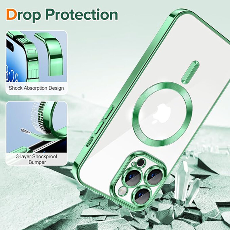 Husa premium iPhone 14 Pro Techsuit Luxury Crystal MagSafe, verde deschis