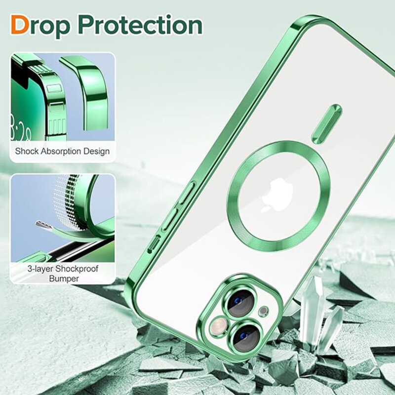 Husa premium iPhone 14 Plus Techsuit Luxury Crystal MagSafe, verde deschis