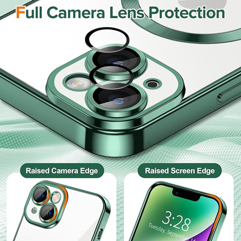 Husa premium iPhone 14 Plus Techsuit Luxury Crystal MagSafe, verde inchis