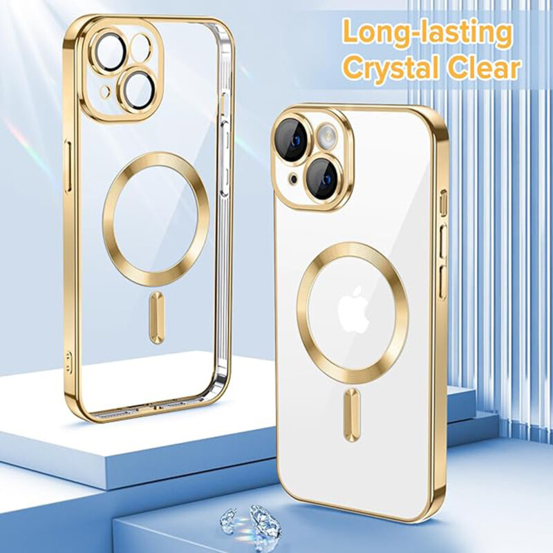 Husa premium iPhone 14 Plus Techsuit Luxury Crystal MagSafe, auriu