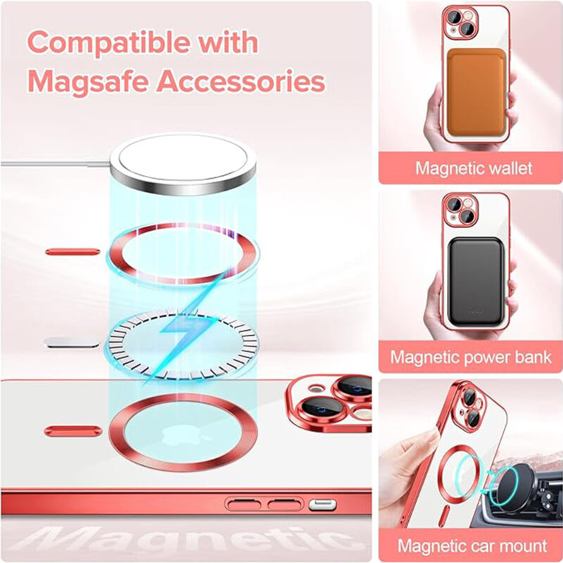 Husa premium iPhone 14 Plus Techsuit Luxury Crystal MagSafe, rosu