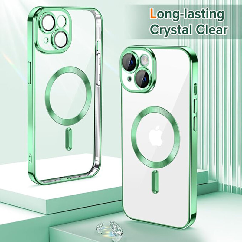 Husa premium iPhone 14 Techsuit Luxury Crystal MagSafe, verde deschis