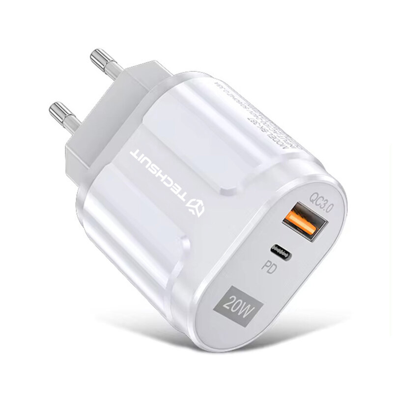 Incarcator priza USB-C PD20W, QC3.0 Techsuit, alb, CHPD038