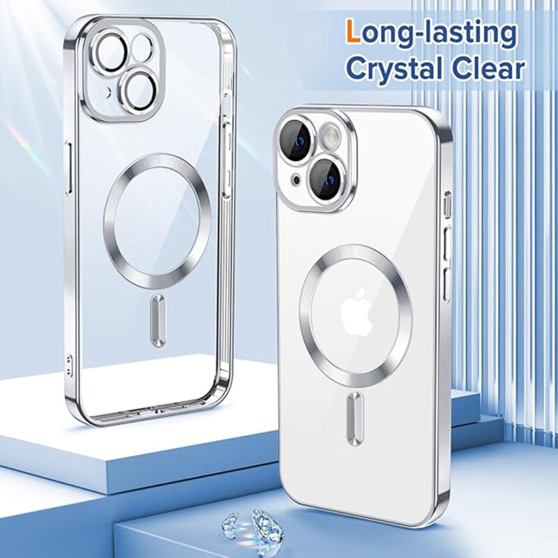 Husa premium iPhone 14 Techsuit Luxury Crystal MagSafe, argintiu