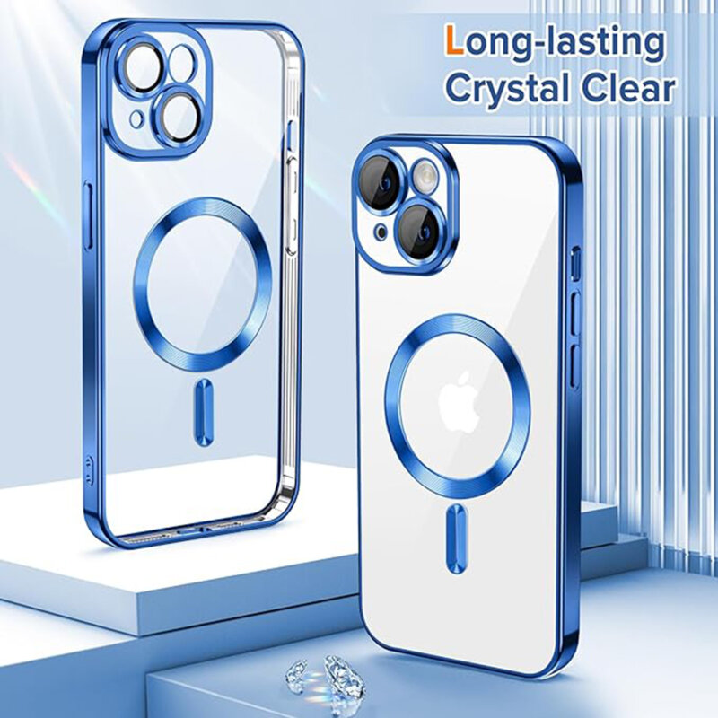 Husa premium iPhone 14 Techsuit Luxury Crystal MagSafe, albastru