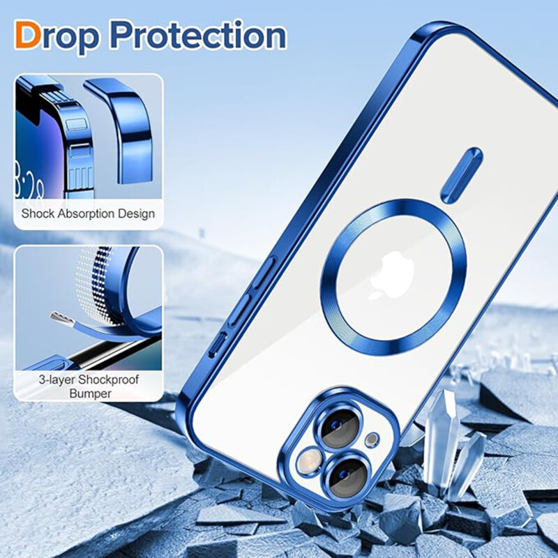 Husa premium iPhone 14 Techsuit Luxury Crystal MagSafe, albastru