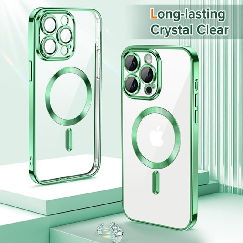 Husa premium iPhone 13 Pro Max Techsuit Luxury Crystal MagSafe, verde deschis