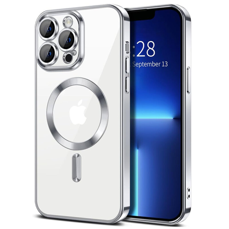 Husa premium iPhone 13 Pro Max Techsuit Luxury Crystal MagSafe, argintiu