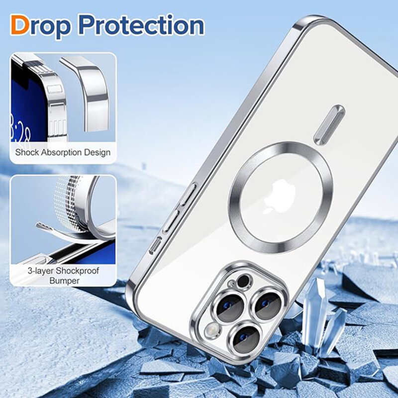 Husa premium iPhone 13 Pro Max Techsuit Luxury Crystal MagSafe, argintiu