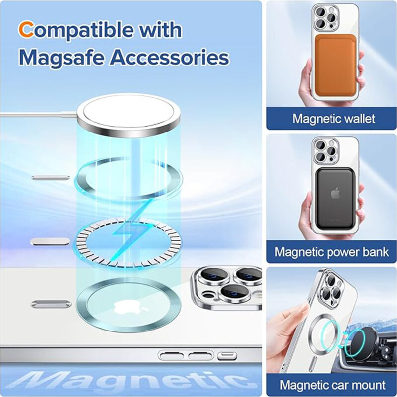 Husa premium iPhone 13 Pro Max Techsuit Luxury Crystal MagSafe, argintiu