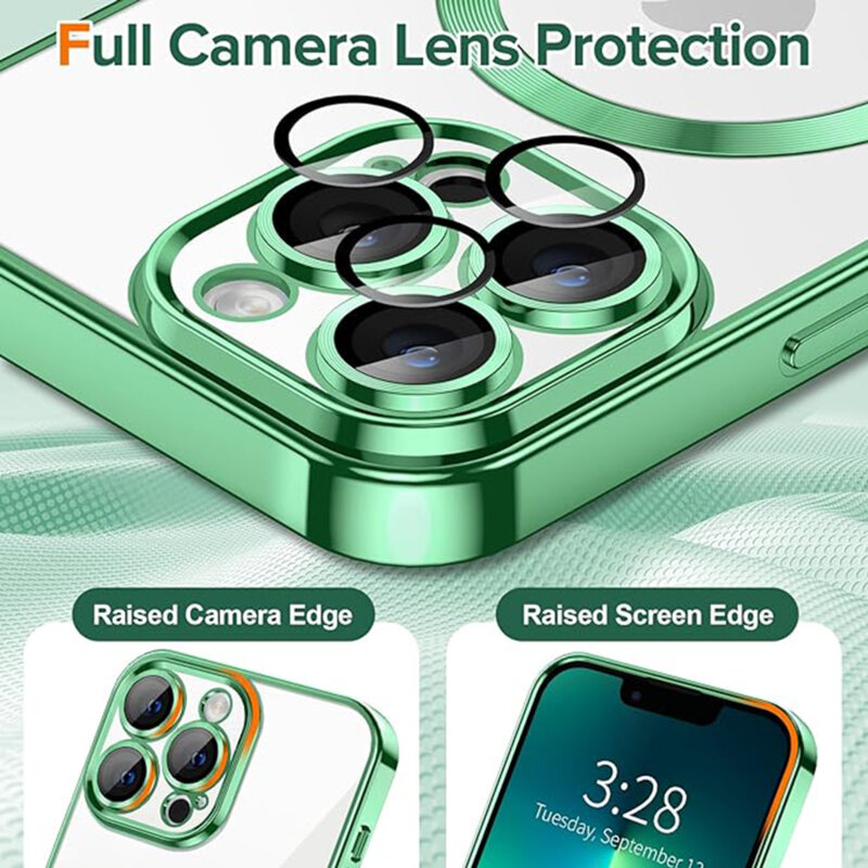 Husa premium iPhone 13 Pro Techsuit Luxury Crystal MagSafe, verde deschis