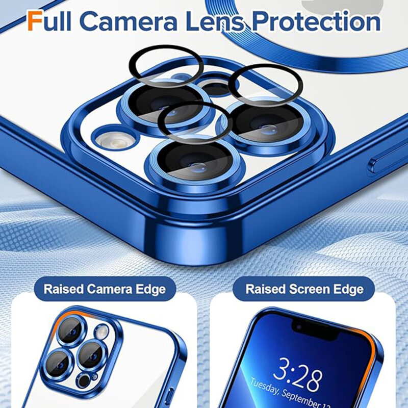 Husa premium iPhone 13 Pro Techsuit Luxury Crystal MagSafe, albastru