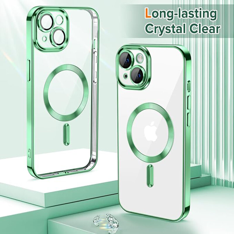 Husa premium iPhone 13 Techsuit Luxury Crystal MagSafe, verde deschis