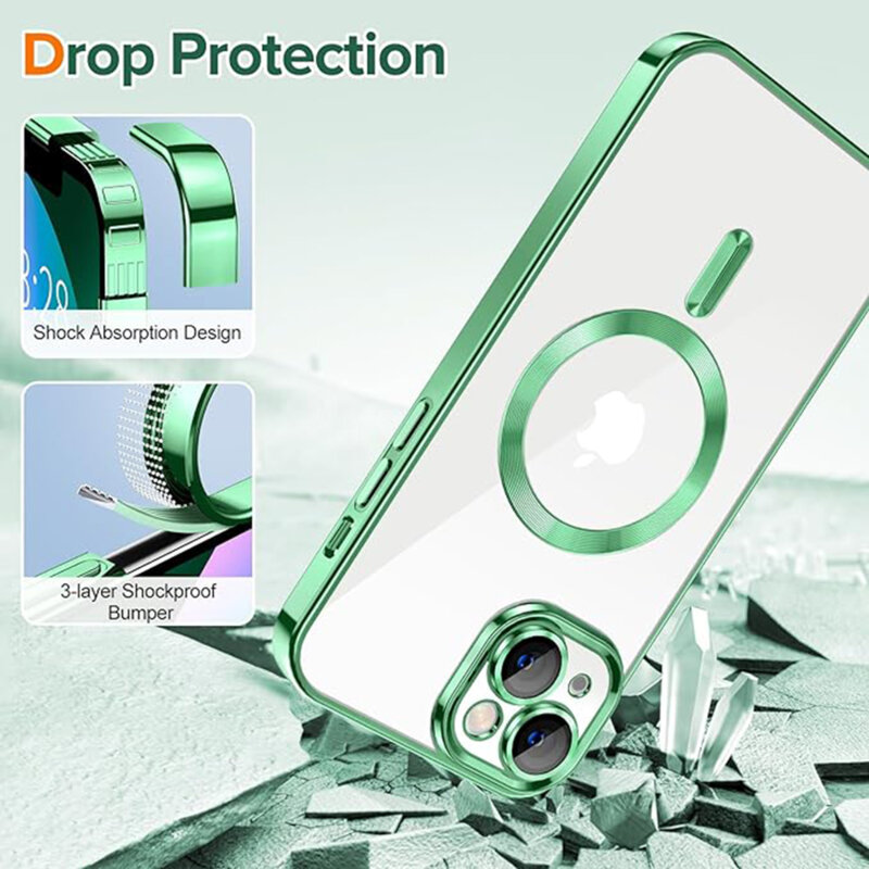 Husa premium iPhone 13 Techsuit Luxury Crystal MagSafe, verde deschis