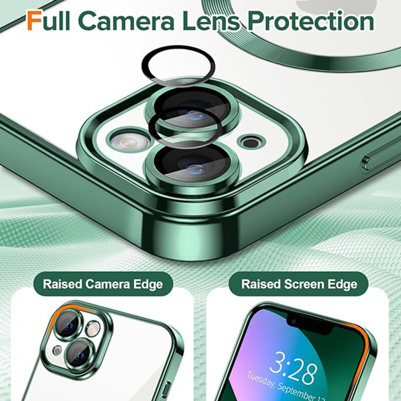 Husa premium iPhone 13 Techsuit Luxury Crystal MagSafe, verde inchis