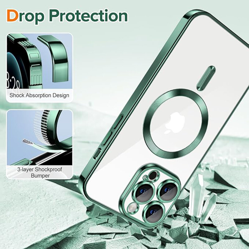 Husa premium iPhone 12 Pro Techsuit Luxury Crystal MagSafe, verde inchis