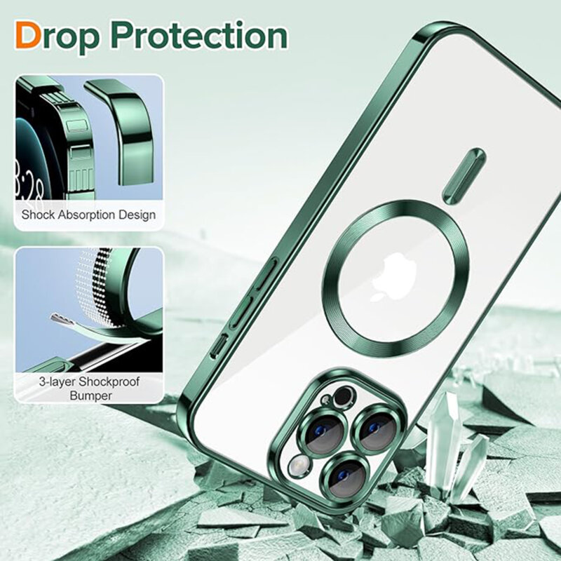 Husa premium iPhone 12 Pro Max Techsuit Luxury Crystal MagSafe, verde inchis