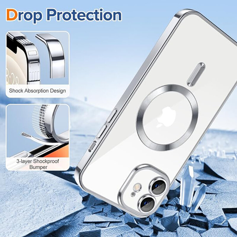 Husa premium iPhone 12 Techsuit Luxury Crystal MagSafe, argintiu