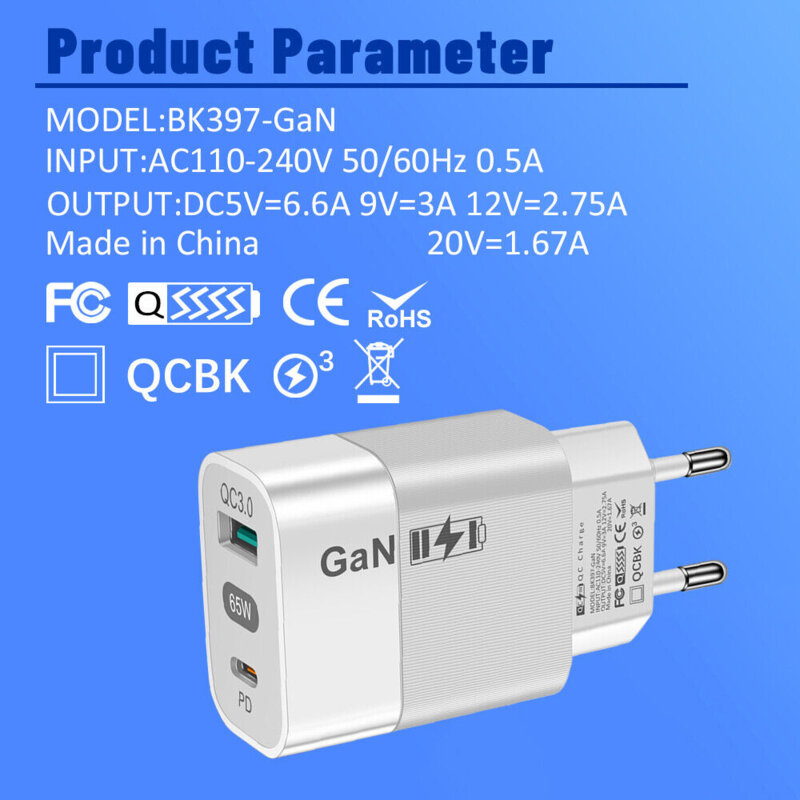 Incarcator priza GaN 65W pentru tableta Techsuit, alb, CHPD131