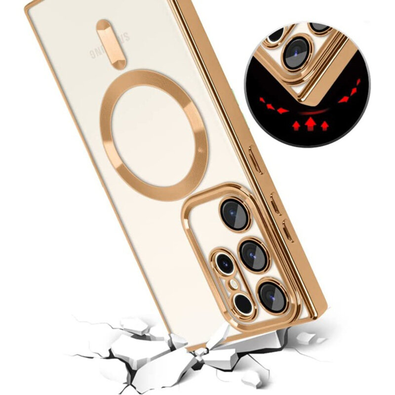 Husa premium Samsung Galaxy S22 Ultra 5G Techsuit Luxury Crystal MagSafe, auriu