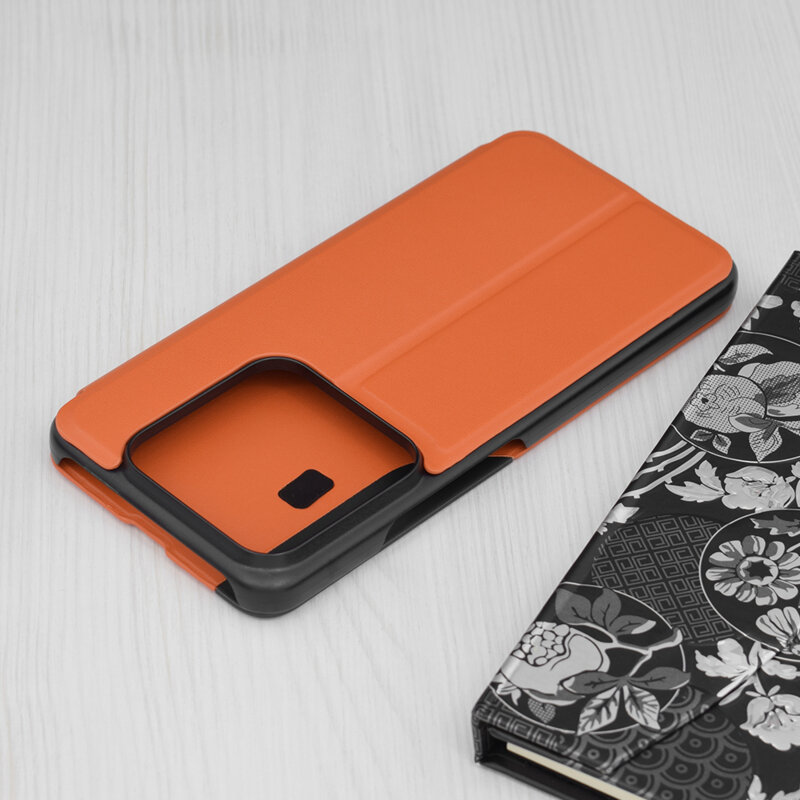 Husa Xiaomi 14 Pro Eco Leather View flip tip carte, portocaliu