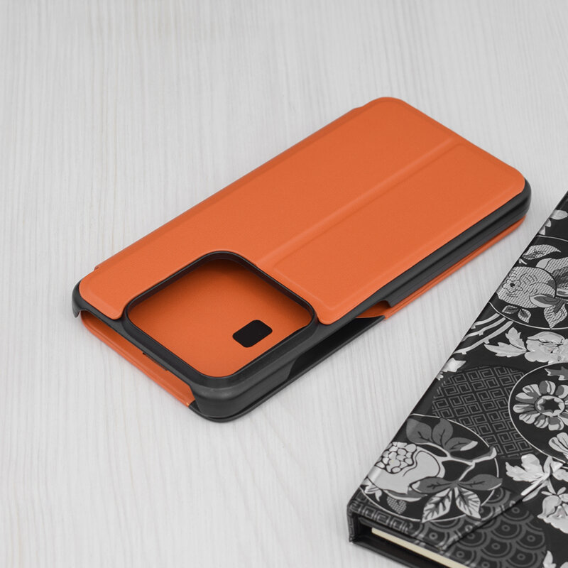 Husa Xiaomi 14 Eco Leather View flip tip carte, portocaliu