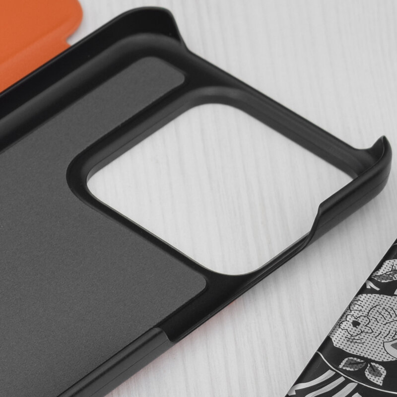 Husa Xiaomi 14 Eco Leather View flip tip carte, portocaliu