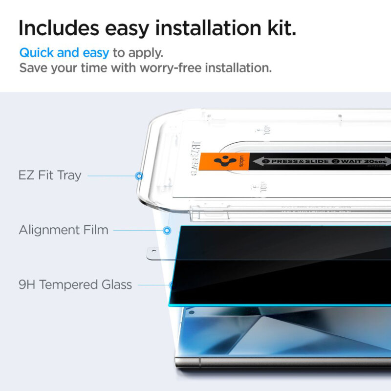 [Pachet 2x] Folie Samsung Galaxy S24 Ultra Spigen Glas.tR EZ Fit, privacy