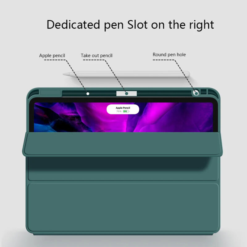 Husa iPad Air 5 (2022) Techsuit Flex Trifold Pen, verde inchis