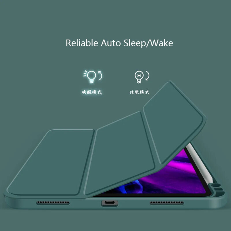 Husa iPad Air 5 (2022) Techsuit Flex Trifold Pen, verde inchis