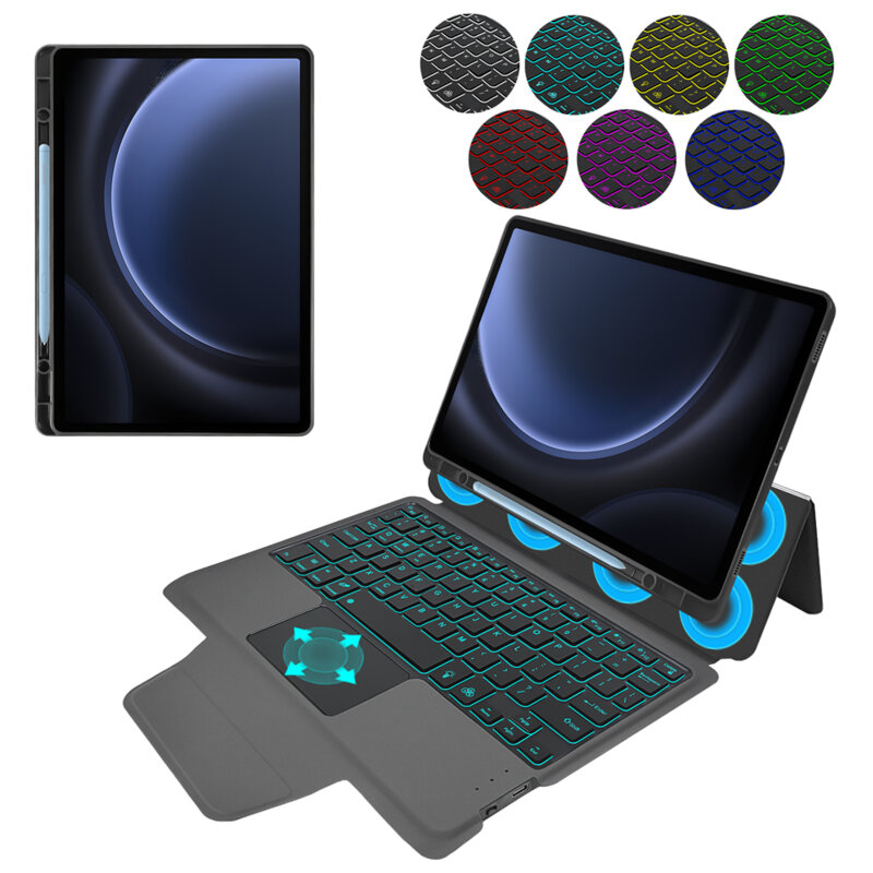 [Pachet 360°] Husa cu tastatura + folie Samsung Galaxy Tab S9 FE Plus Techsuit KeyTab Pro, negru