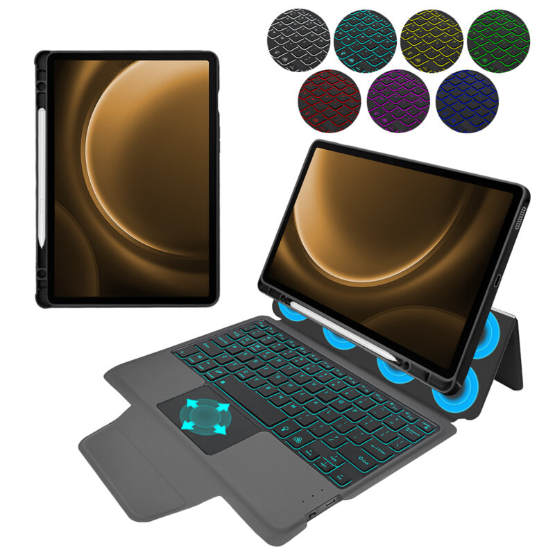 [Pachet 360°] Husa cu tastatura + folie Samsung Galaxy Tab S9 FE Techsuit KeyTab Pro, negru