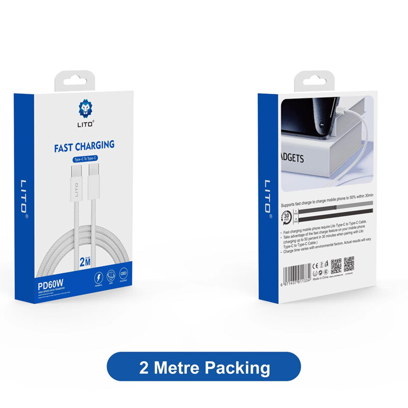 Cablu de date Fast Charging Type-C la USB-C Lito, 2m, 60W, LD04CC