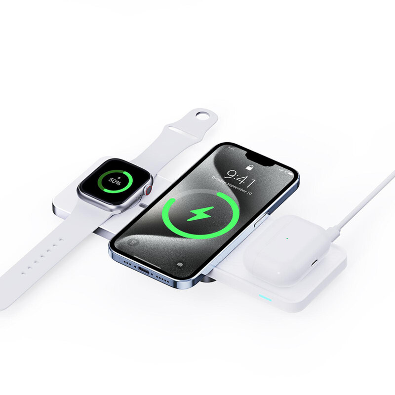 Statie de incarcare wireless pentru Apple Duzzona W19, 15W, alb