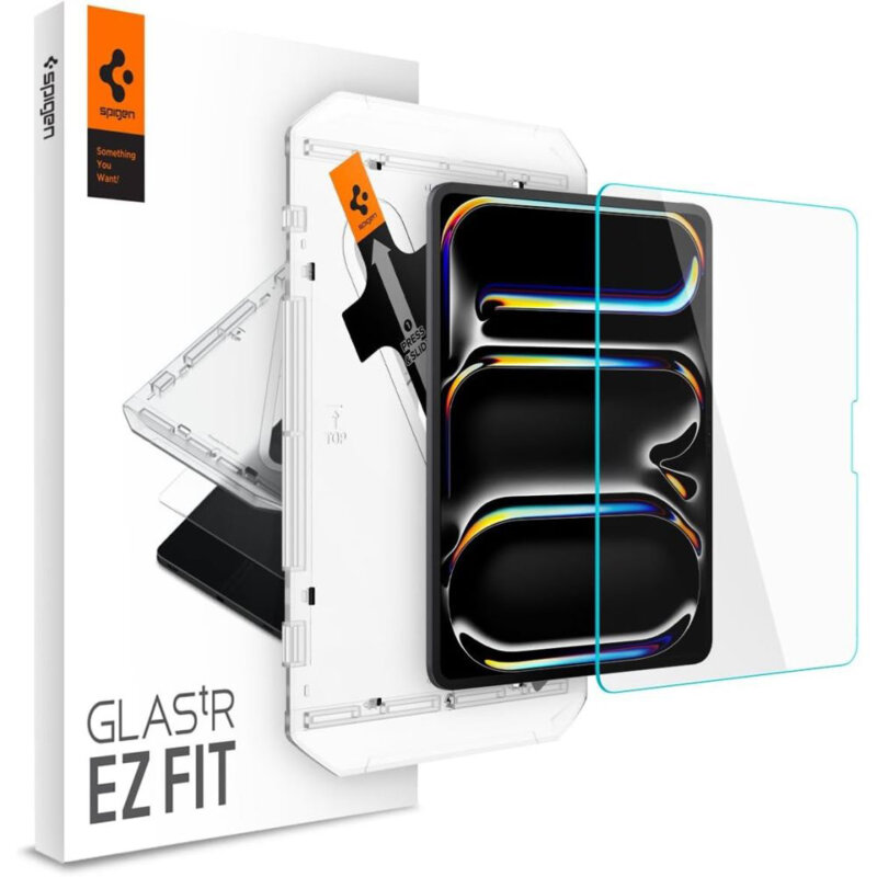 Folie sticla iPad Pro 13 (2024) Spigen Glas.t R Ez Fit 9H, transparenta