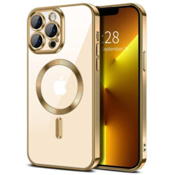 Husa premium iPhone 13 Pro Max Techsuit Luxury Crystal MagSafe, auriu