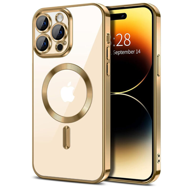 Husa premium iPhone 14 Pro Techsuit Luxury Crystal MagSafe, auriu