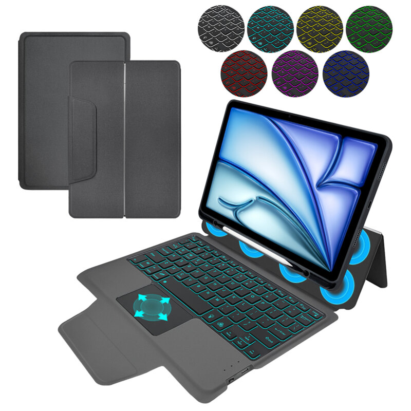 [Pachet 360°] Husa cu tastatura + folie iPad Air 11 (2024) Techsuit KeyTab Pro, negru